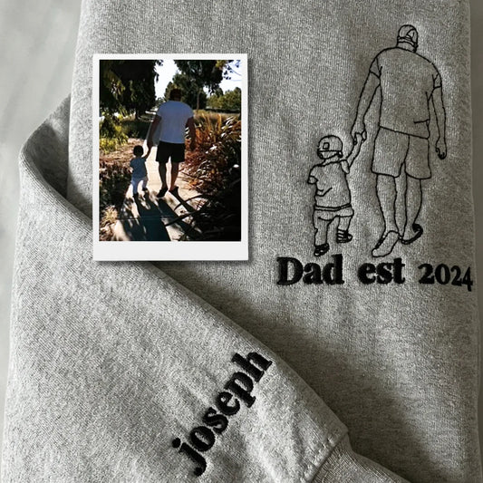 Dad and Son Sweatshirt, Hoodie - Personalized Minimalist Gift from Portrait Photo Line Art - Unique Dad & Son Bond