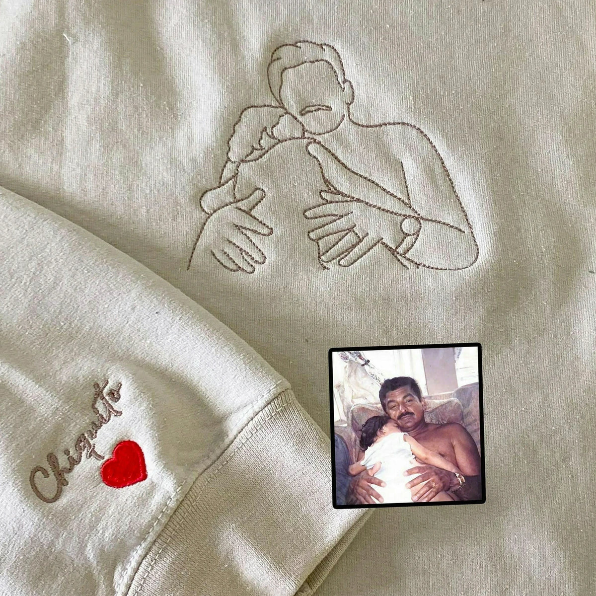 A sand dad and daughter embroidered sweatshirt with name on sleeve, gift for dad