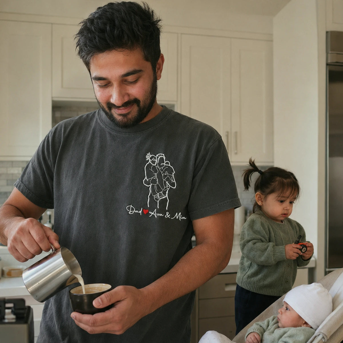 Custom Dad and Kids Photo Portrait T-Shirt or Sweatshirt - Personalized Father's Day Gift for Him