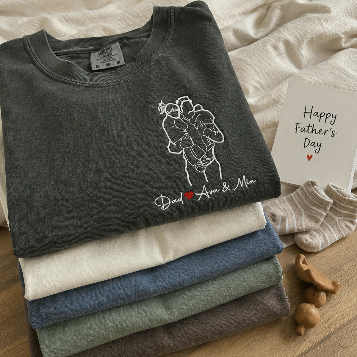 Custom Dad and Kids Photo Portrait T-Shirt or Sweatshirt - Personalized Father's Day Gift for Him