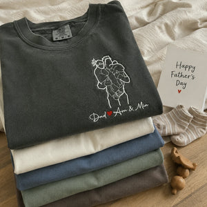 Custom Dad and Kids Photo Portrait T-Shirt or Sweatshirt - Personalized Father's Day Gift for Him