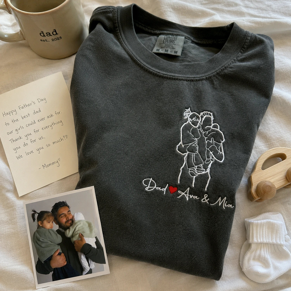 Custom Dad and Kids Photo Portrait T-Shirt or Sweatshirt - Personalized Father's Day Gift for Him