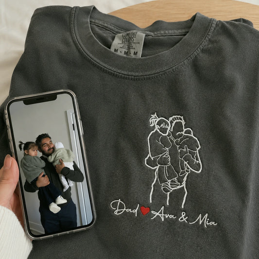 Custom Dad and Kids Photo Portrait T-Shirt or Sweatshirt - Personalized Father's Day Gift for Him