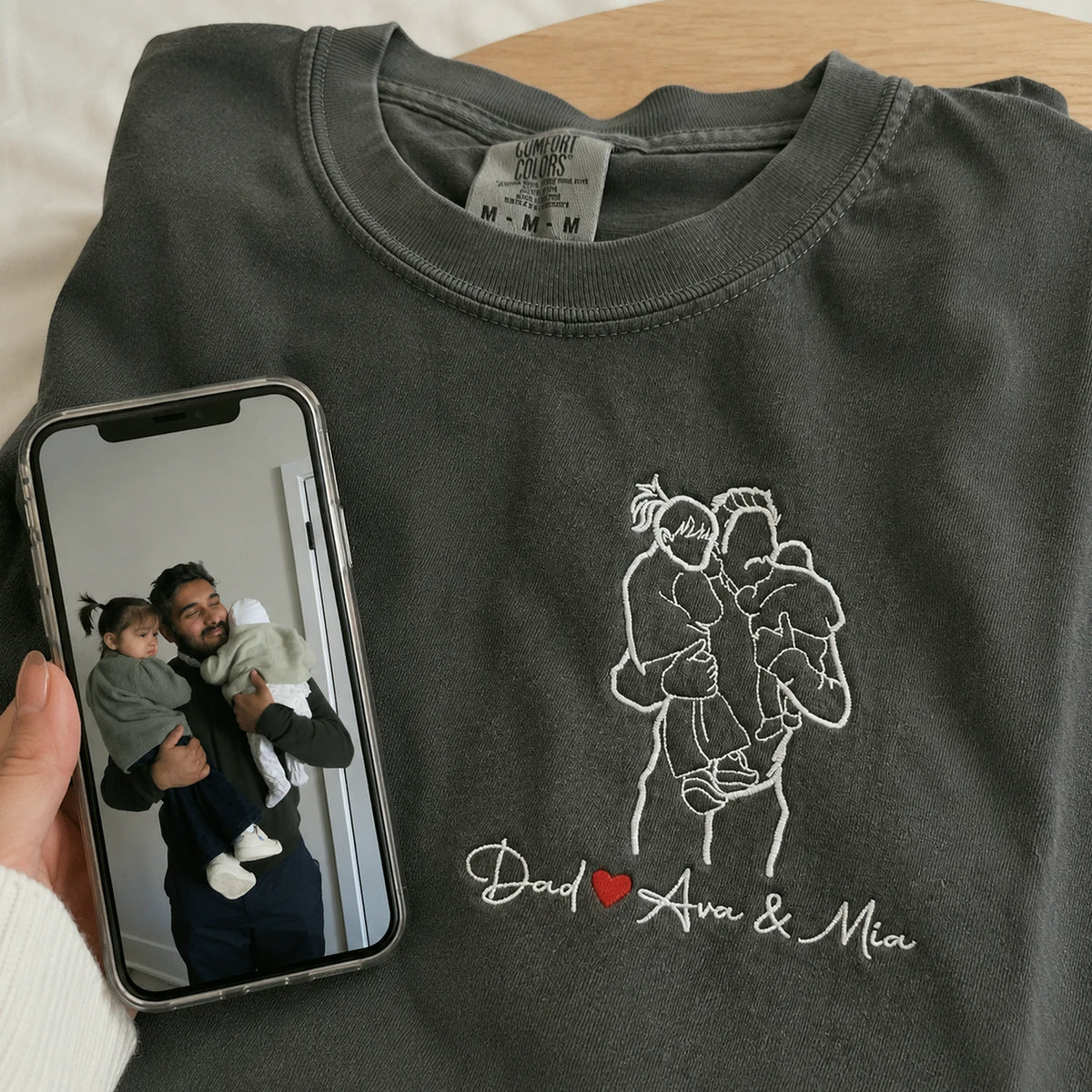 Custom Dad and Kids Photo Portrait T-Shirt or Sweatshirt - Personalized Father's Day Gift for Him