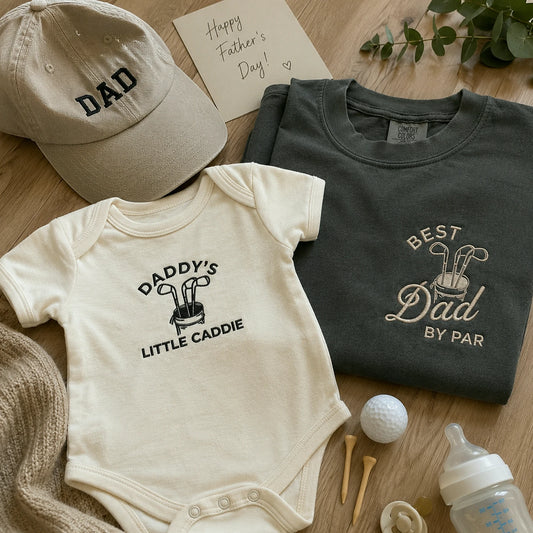 Dad and Mini Golfing Matching T-Shirt, Baby Onesie or Set - Embroidered Father's Day Gift for Golf Loving