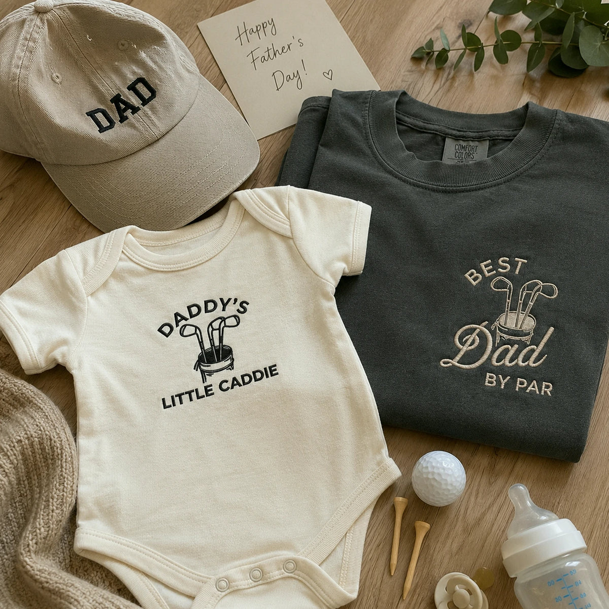 Dad and Mini Golfing Matching T-Shirt, Baby Onesie or Set - Embroidered Father's Day Gift for Golf Loving