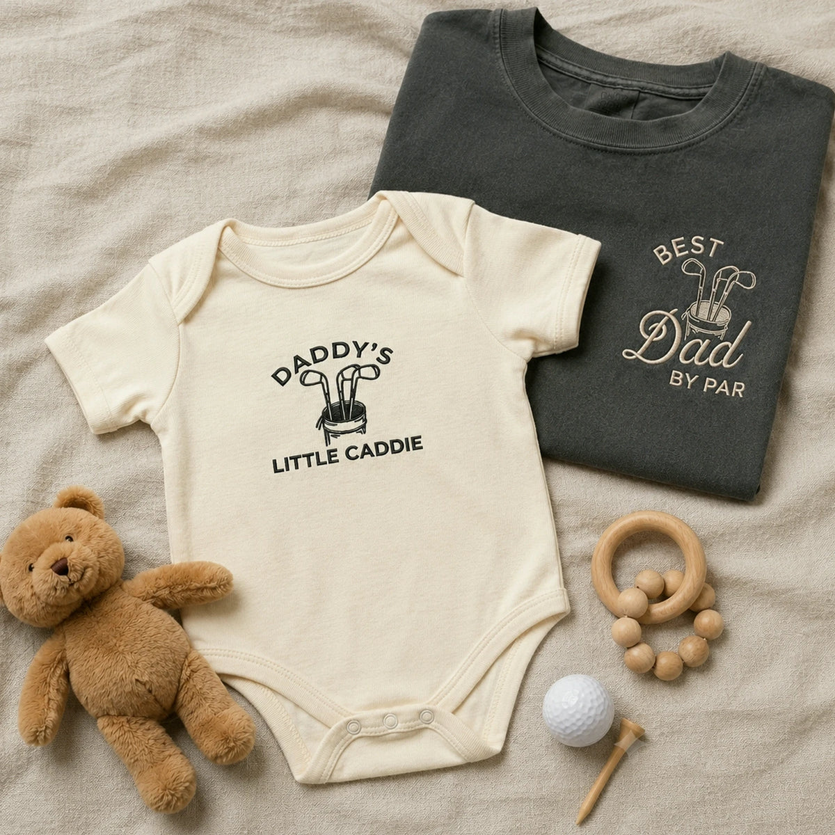 Dad and Mini Golfing Matching T-Shirt, Baby Onesie or Set - Embroidered Father's Day Gift for Golf Loving