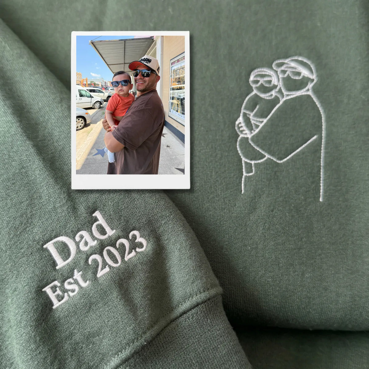 Custom Dad Photo Line Art Sweatshirt - Hand Drawing Father & Daughter or Son Outline Hoodie - Unique 2026 Father's Day
