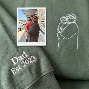 Custom Dad Photo Line Art Sweatshirt - Hand Drawing Father & Daughter or Son Outline Hoodie - Unique 2026 Father's Day