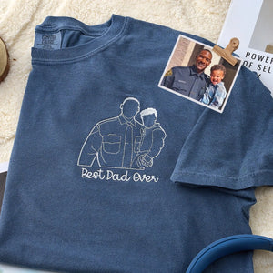 Father and Son T-Shirt, Personalized Fathers Day Gifts from Portrait Photo Tee, Unique Gifts for Dad