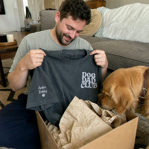 Personalized Dog Dad Club T-shirt - Sleeve Embroidery Pet Name & Icon Tee - Gift for Him