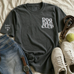 Personalized Dog Dad Club T-shirt - Sleeve Embroidery Pet Name & Icon Tee - Gift for Him