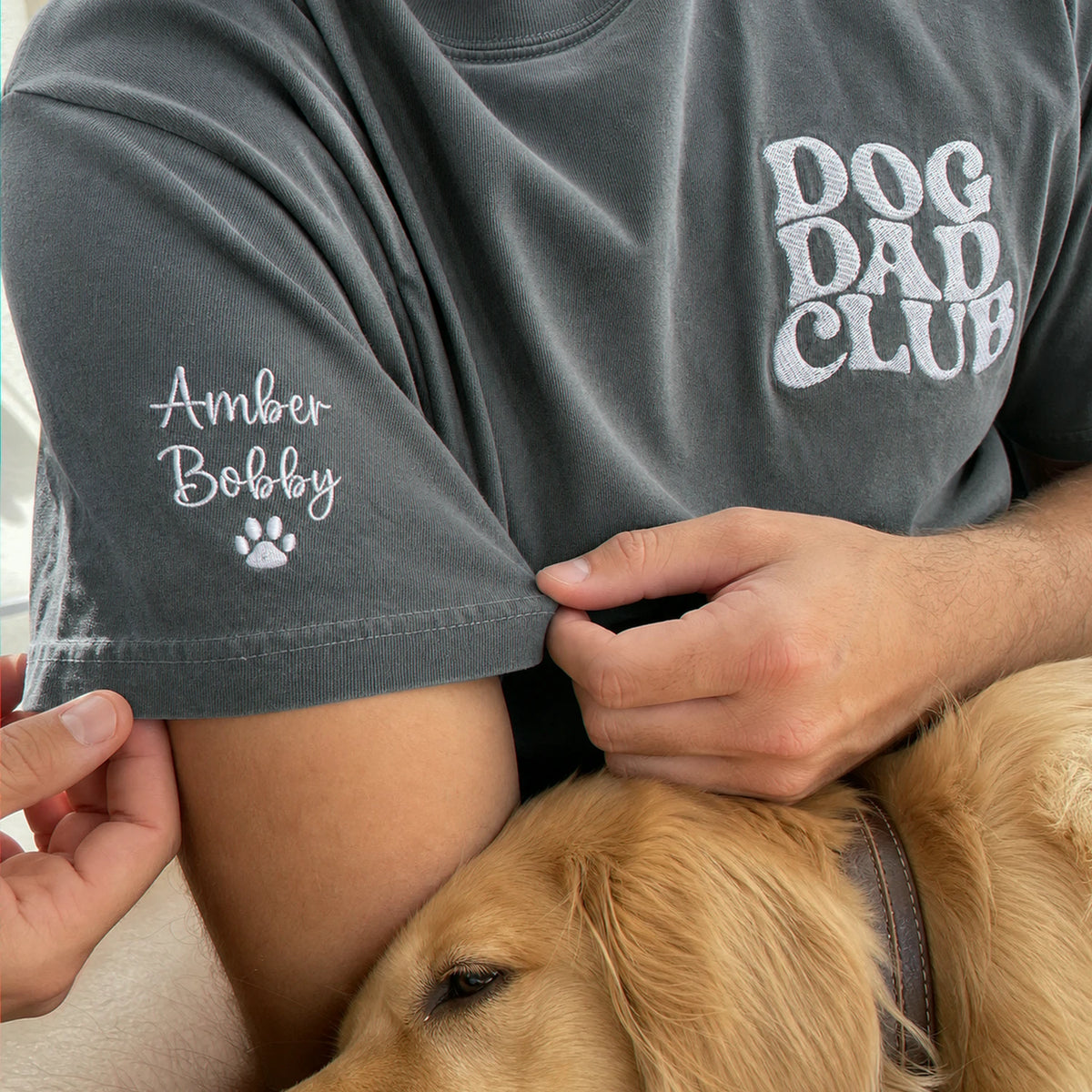 Personalized Dog Dad Club T-shirt - Sleeve Embroidery Pet Name & Icon Tee - Gift for Him