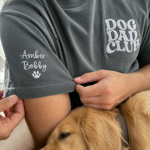 Personalized Dog Dad Club T-shirt - Sleeve Embroidery Pet Name & Icon Tee - Gift for Him