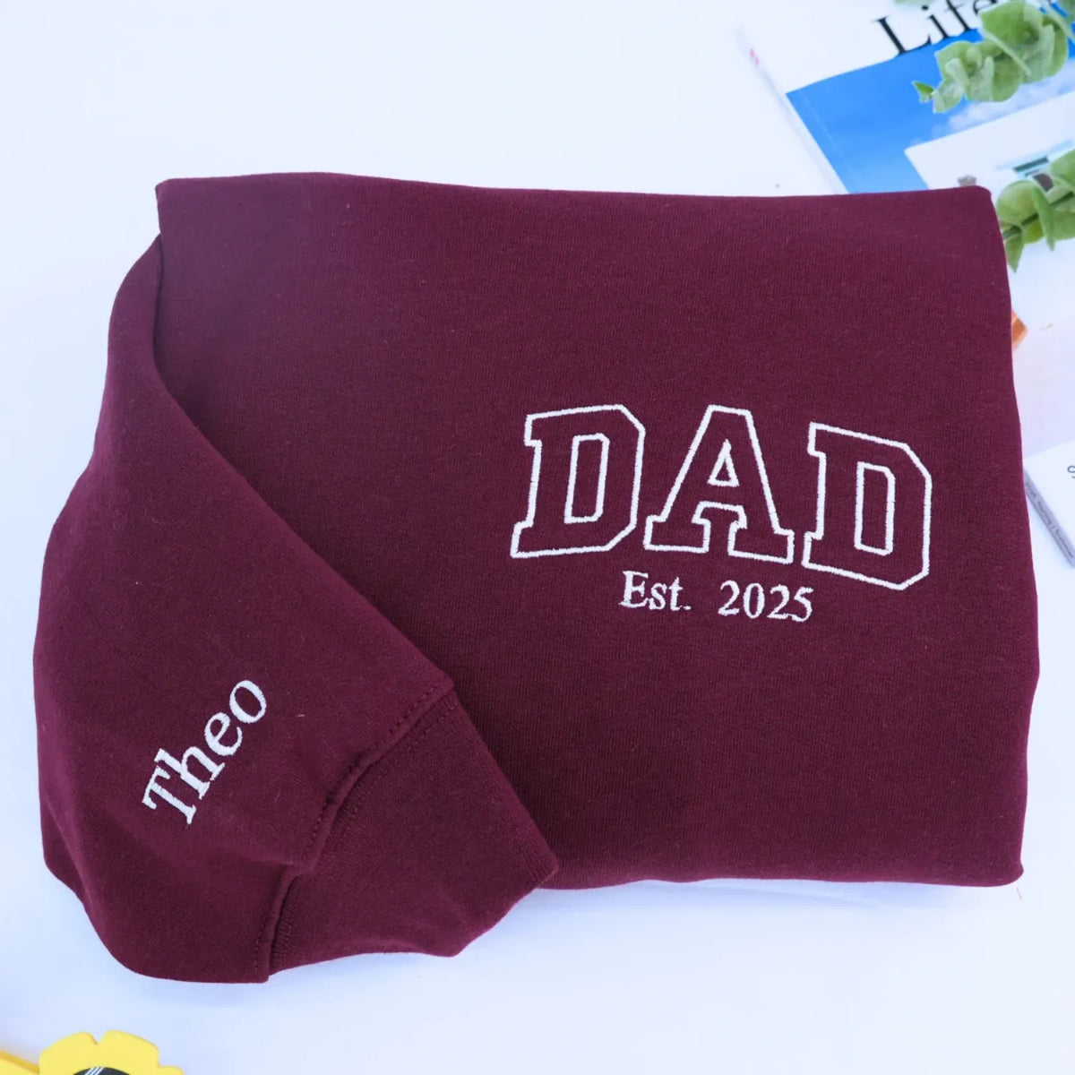 Custom Dad Est 2026 or Any Year Sweatshirt Hoodie - Embroidered Minimalist Gift for Father's Day Birthday