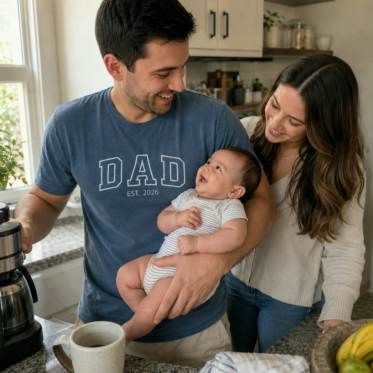 Dad Est T-Shirt or Sweatshirt Embroidered, Personalized Fathers Day Gifts for Him, New Dad