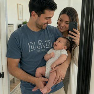 Dad Est T-Shirt or Sweatshirt Embroidered, Personalized Fathers Day Gifts for Him, New Dad
