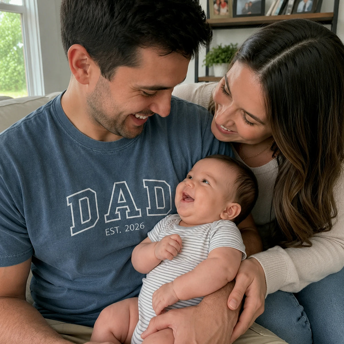 Dad Est T-Shirt or Sweatshirt Embroidered, Personalized Fathers Day Gifts for Him, New Dad