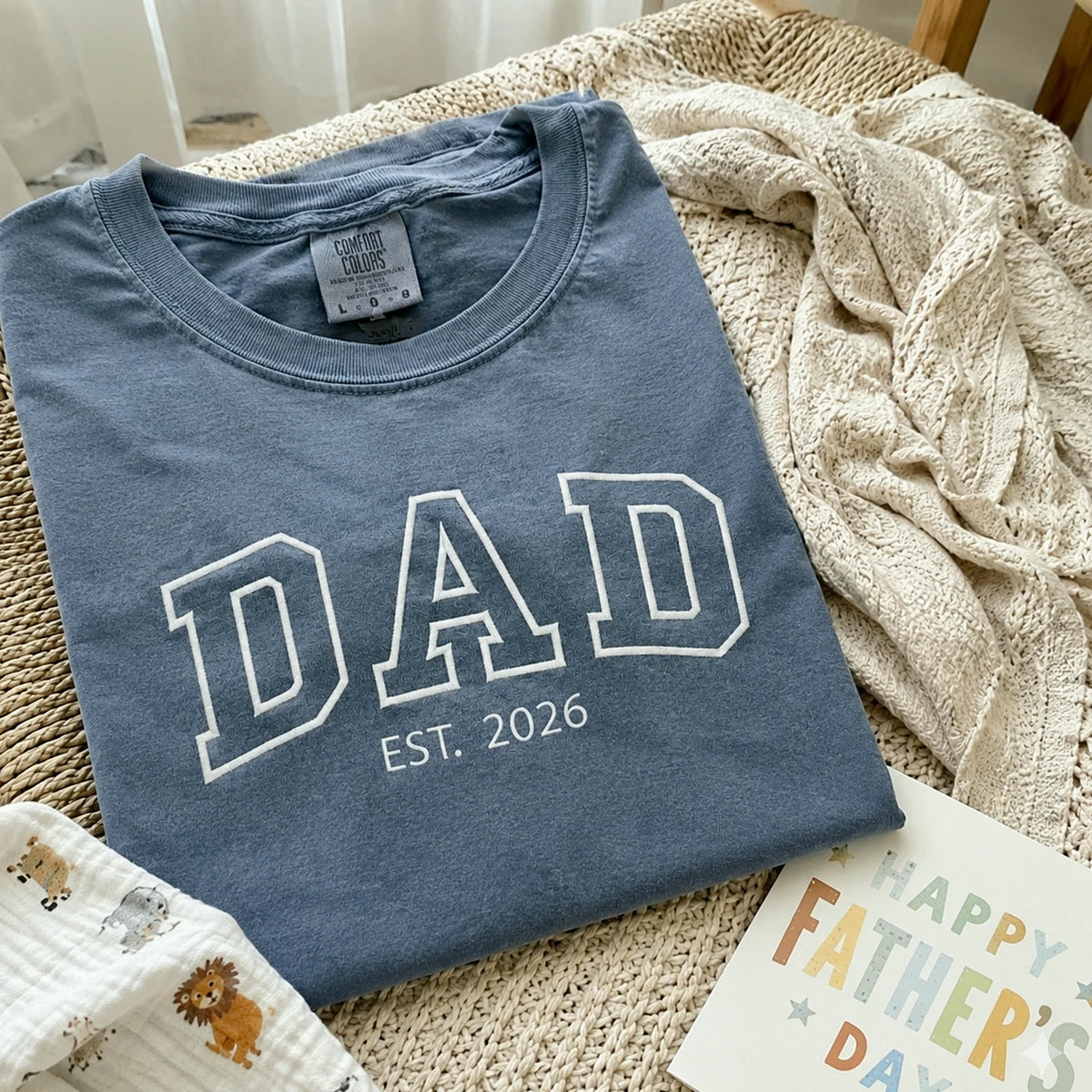 Dad Est T-Shirt or Sweatshirt Embroidered, Personalized Fathers Day Gifts for Him, New Dad