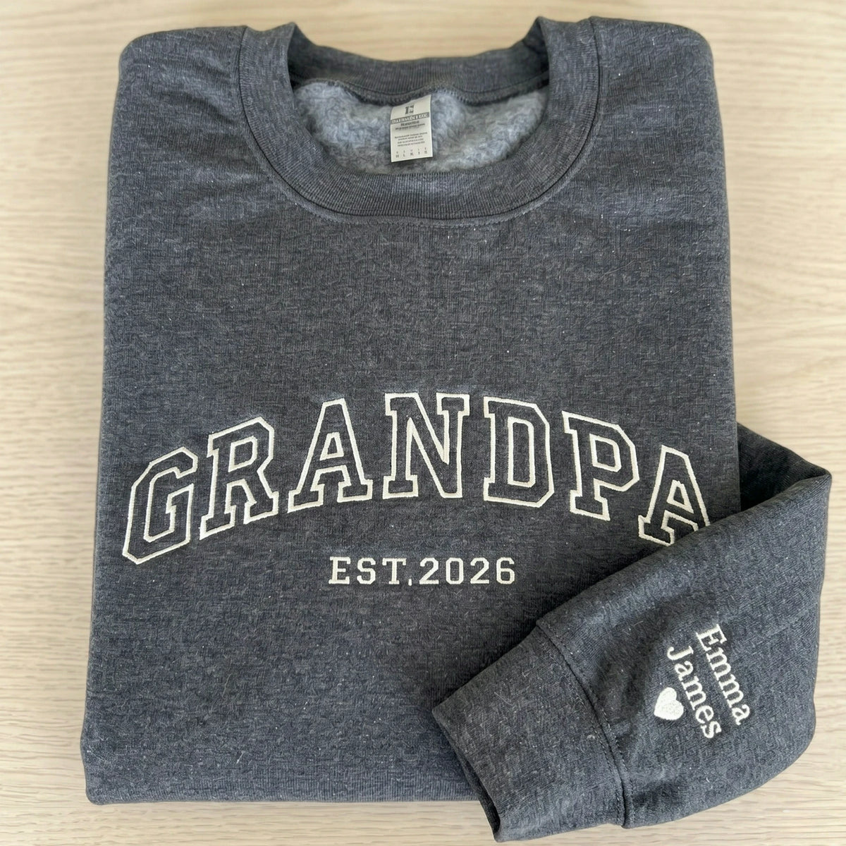 Personalized Grandpa Sweatshirt or Hoodie, Custom Embrodiered Est Year, Grandkids Names on Sleeve