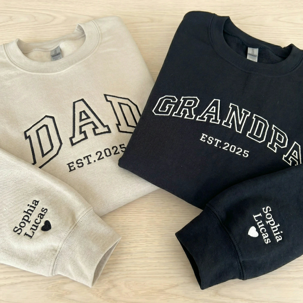 Personalized Grandpa Sweatshirt or Hoodie, Custom Embrodiered Est Year, Grandkids Names on Sleeve