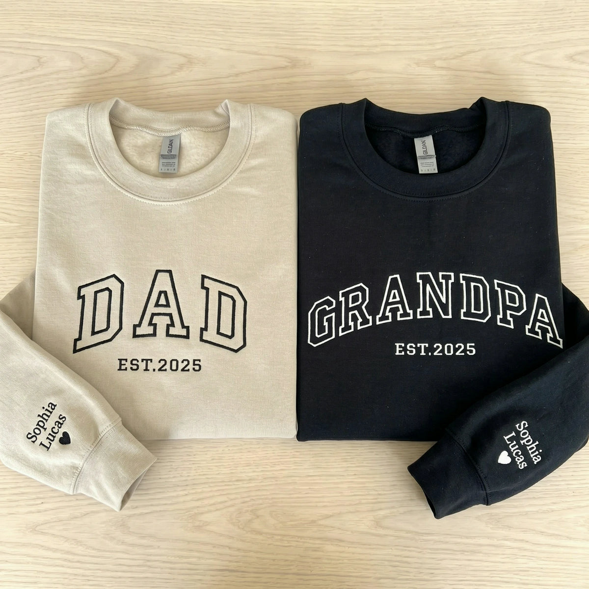 Personalized Grandpa Sweatshirt or Hoodie, Custom Embrodiered Est Year, Grandkids Names on Sleeve