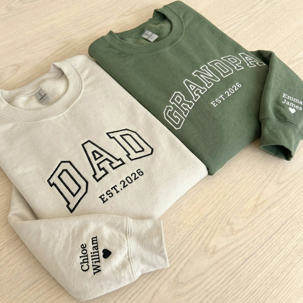 Personalized Grandpa Sweatshirt or Hoodie, Custom Embrodiered Est Year, Grandkids Names on Sleeve