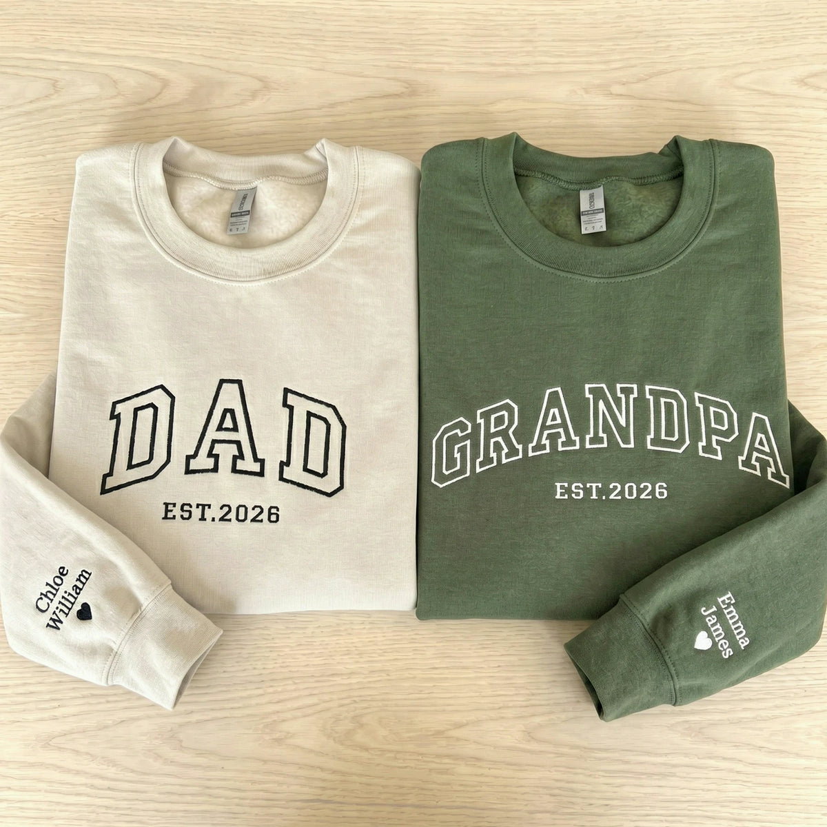 Personalized Grandpa Sweatshirt or Hoodie, Custom Embrodiered Est Year, Grandkids Names on Sleeve