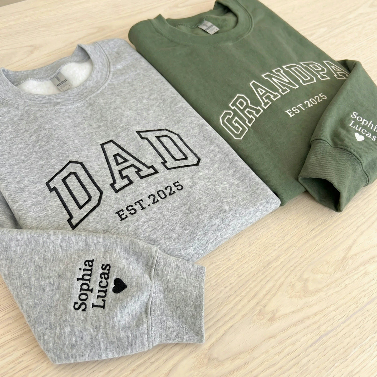 Personalized Grandpa Sweatshirt or Hoodie, Custom Embrodiered Est Year, Grandkids Names on Sleeve