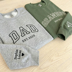 Personalized Grandpa Sweatshirt or Hoodie, Custom Embrodiered Est Year, Grandkids Names on Sleeve