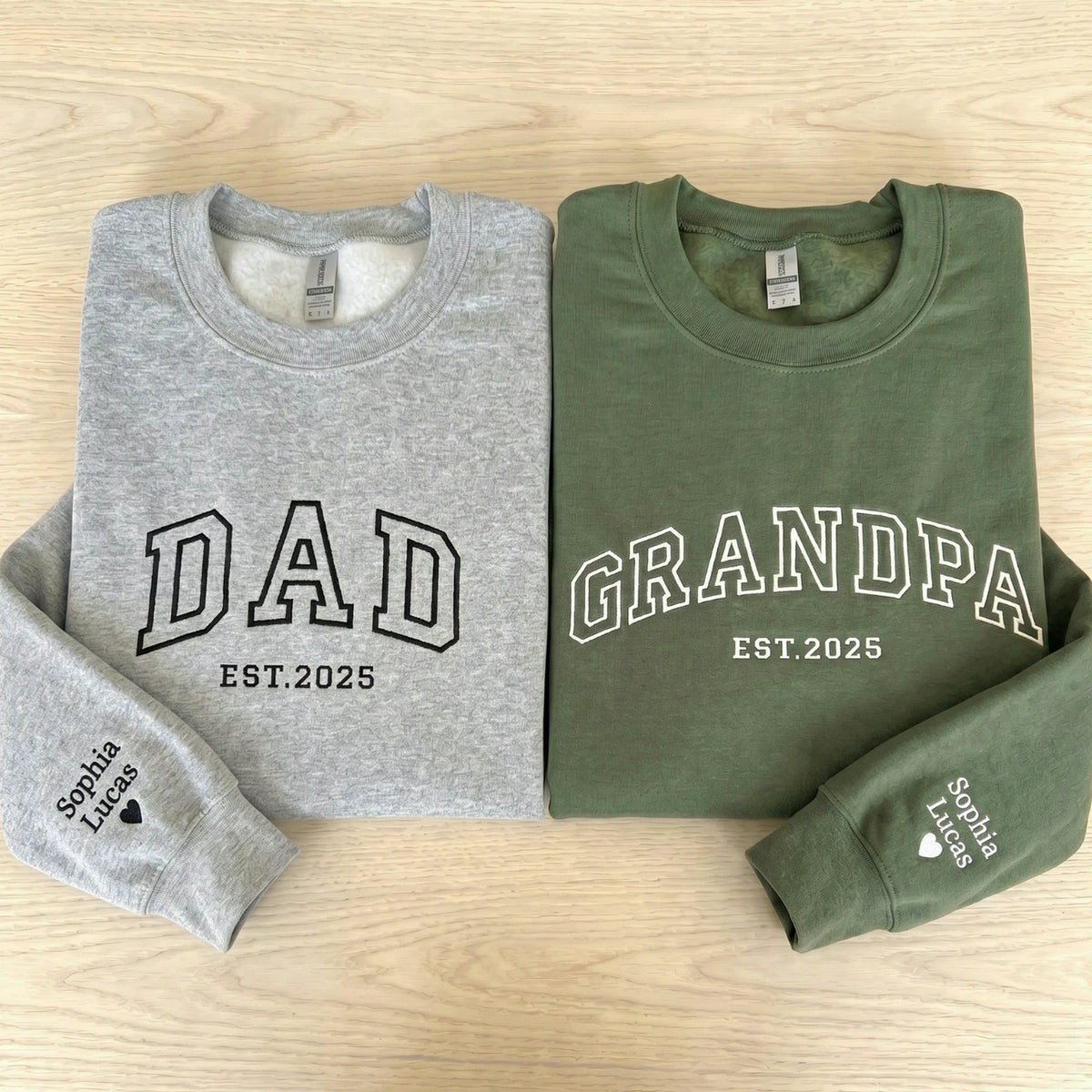 Personalized Grandpa Sweatshirt or Hoodie, Custom Embrodiered Est Year, Grandkids Names on Sleeve