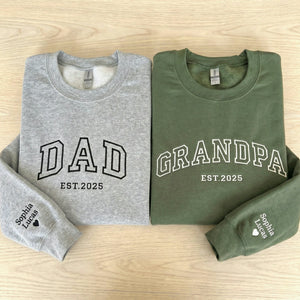 Personalized Grandpa Sweatshirt or Hoodie, Custom Embrodiered Est Year, Grandkids Names on Sleeve