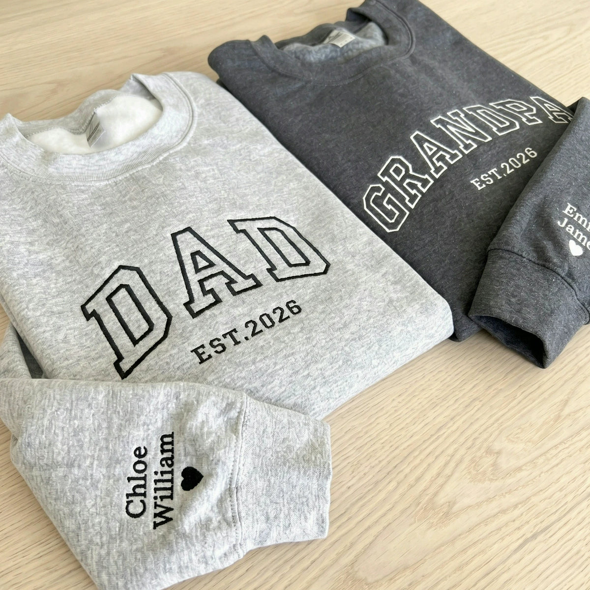 Personalized Grandpa Sweatshirt or Hoodie, Custom Embrodiered Est Year, Grandkids Names on Sleeve
