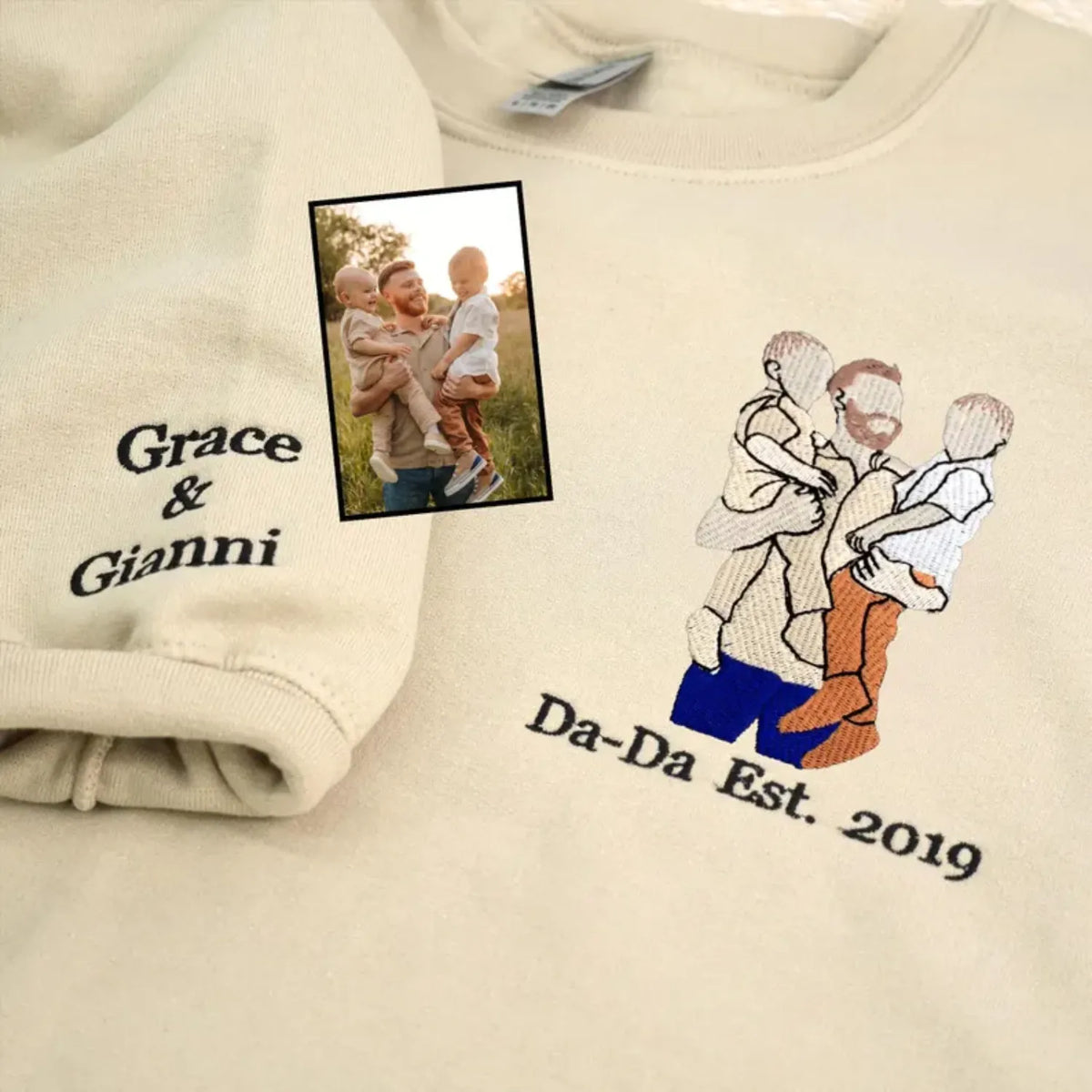 Girldad Photo Portrait Sweatshirt, Personalized Embroidered Hoodie for Father's Day