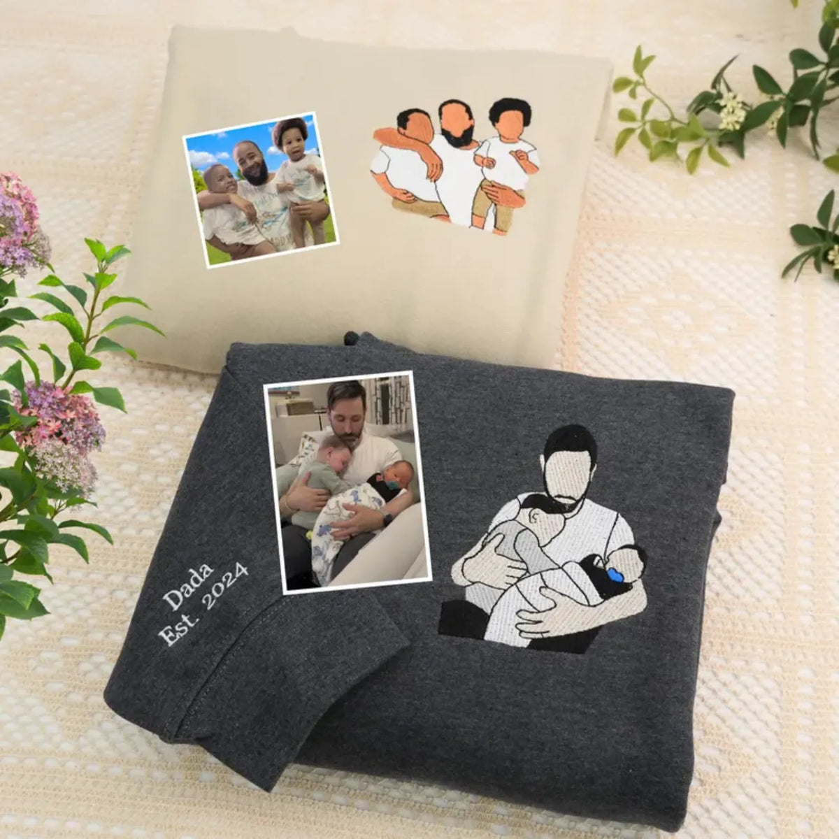 Girldad Photo Portrait Sweatshirt, Personalized Embroidered Hoodie for Father's Day