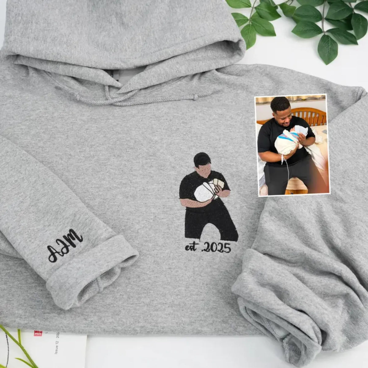 Girldad Photo Portrait Sweatshirt, Personalized Embroidered Hoodie for Father's Day