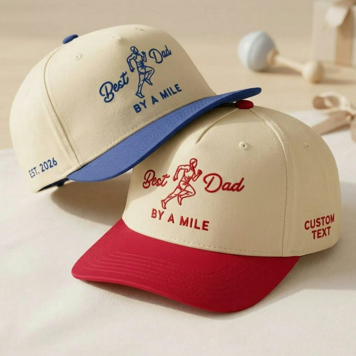 Best Dad By A Mile Snapback Hat - Embroidered Gift with Dad Runner Cap