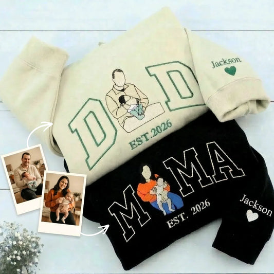 Personalized Embroidered Gifts for New Mom and New Dad, Photo Sweatshirt or Hoodie