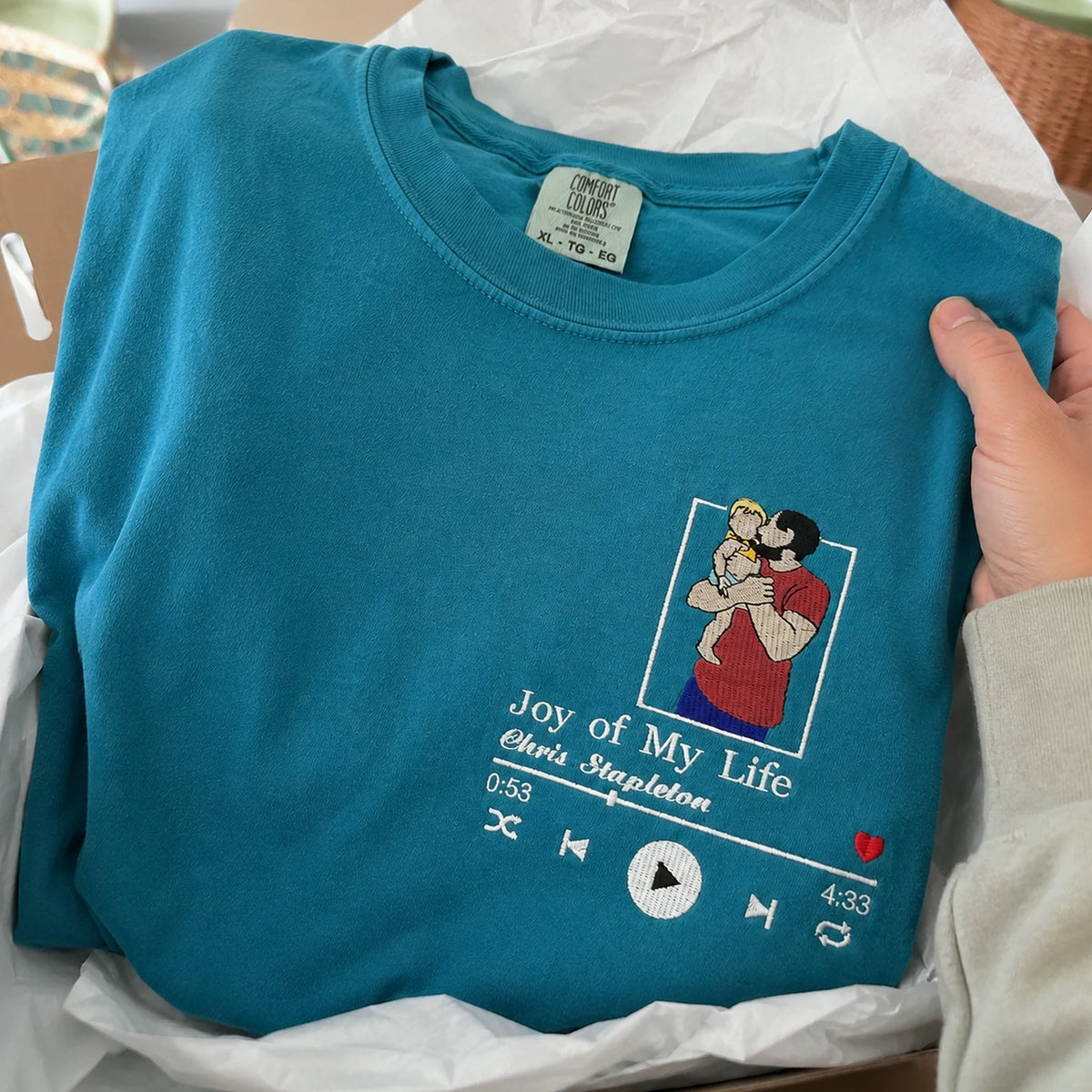 Personalized Dad T-Shirt, Father's Day Gift with Embroidered Photo Portrait, New Dad Sweatshirt or Hoodie