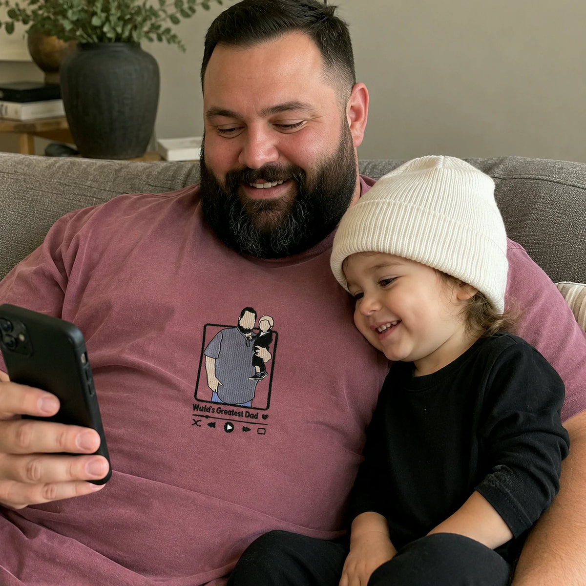Personalized Dad T-Shirt, Father's Day Gift with Embroidered Photo Portrait, New Dad Sweatshirt or Hoodie