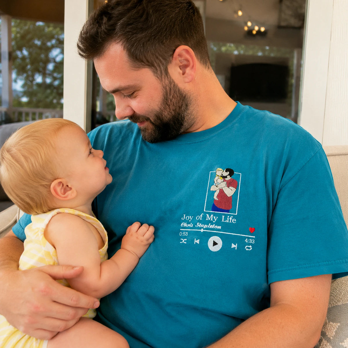 Personalized Dad T-Shirt, Father's Day Gift with Embroidered Photo Portrait, New Dad Sweatshirt or Hoodie
