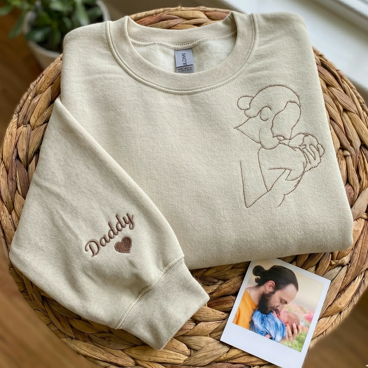 Personalized Photo Outline Gift for Dad Embroidered Crewneck Sweatshirt, Hoodie