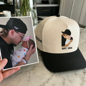 First Time Girl Dad Photo Hat Embroidered - Personalized Father's Day Gift for New Dad Est Year