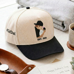 First Time Girl Dad Photo Hat Embroidered - Personalized Father's Day Gift for New Dad Est Year