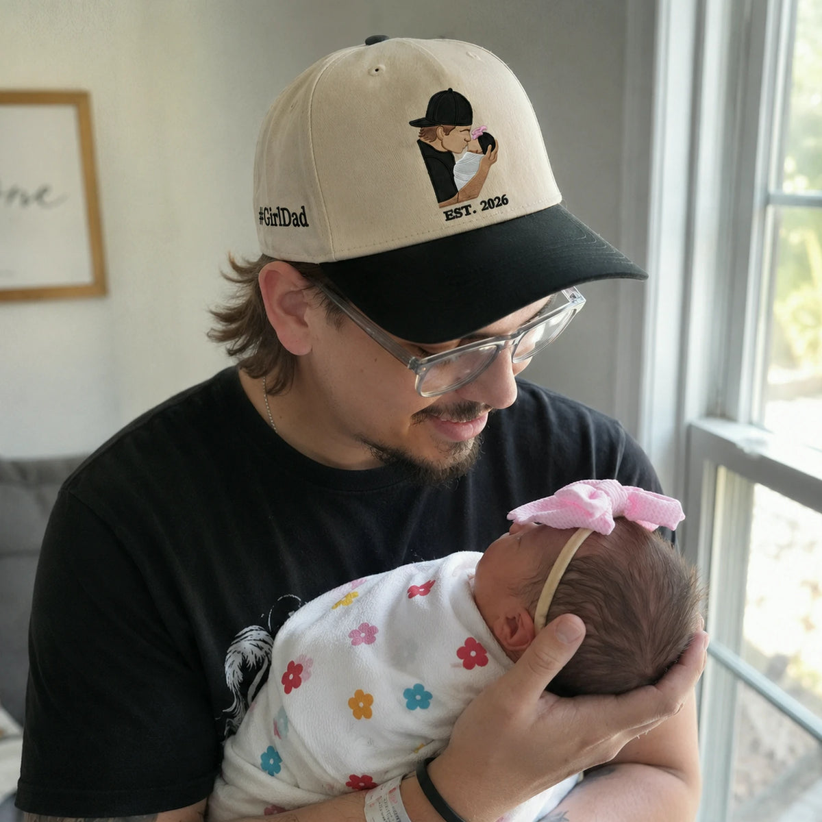 First Time Girl Dad Photo Hat Embroidered - Personalized Father's Day Gift for New Dad Est Year