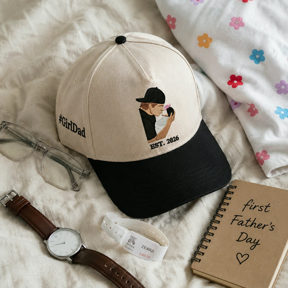 First Time Girl Dad Photo Hat Embroidered - Personalized Father's Day Gift for New Dad Est Year
