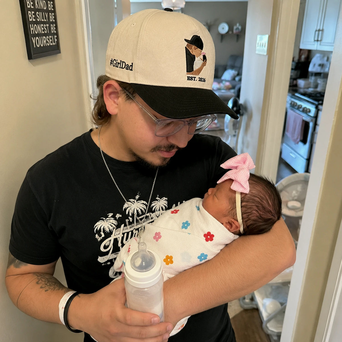 First Time Girl Dad Photo Hat Embroidered - Personalized Father's Day Gift for New Dad Est Year