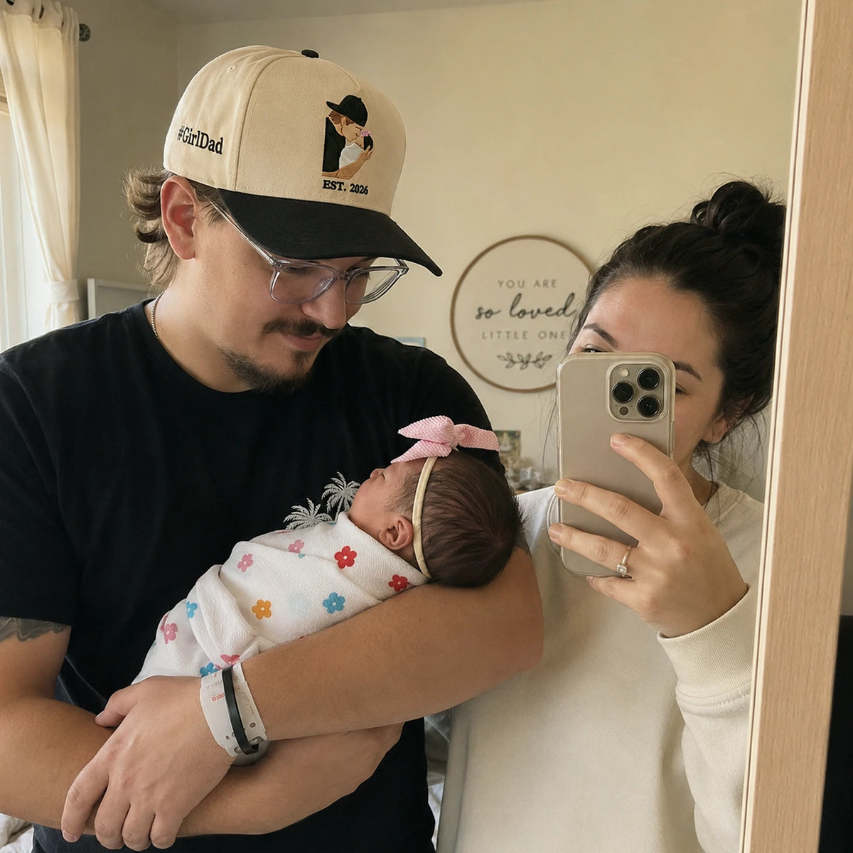 First Time Girl Dad Photo Hat Embroidered - Personalized Father's Day Gift for New Dad Est Year