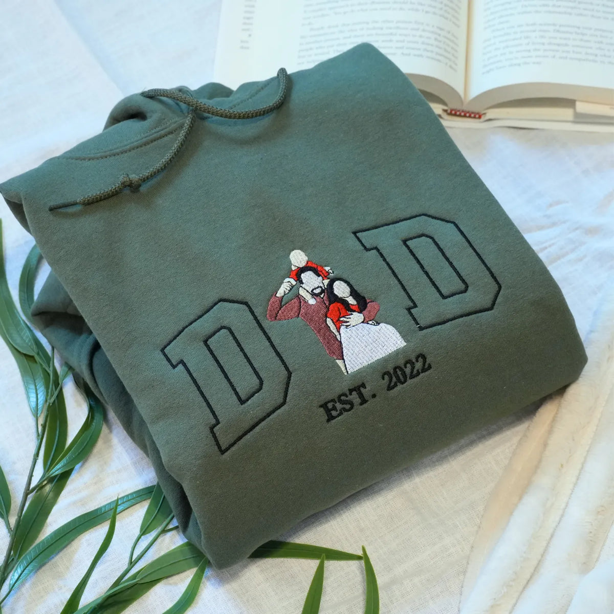 Custom Dad Photo Portrait Est Year Hoodie or Sweatshirt - Embroidered Gift for Father's Day Birthday