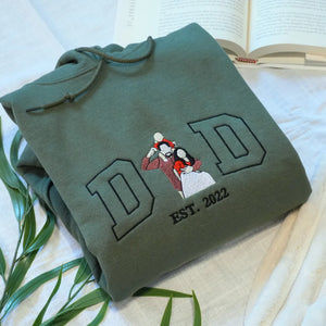 Custom Dad Photo Portrait Est Year Hoodie or Sweatshirt - Embroidered Gift for Father's Day Birthday